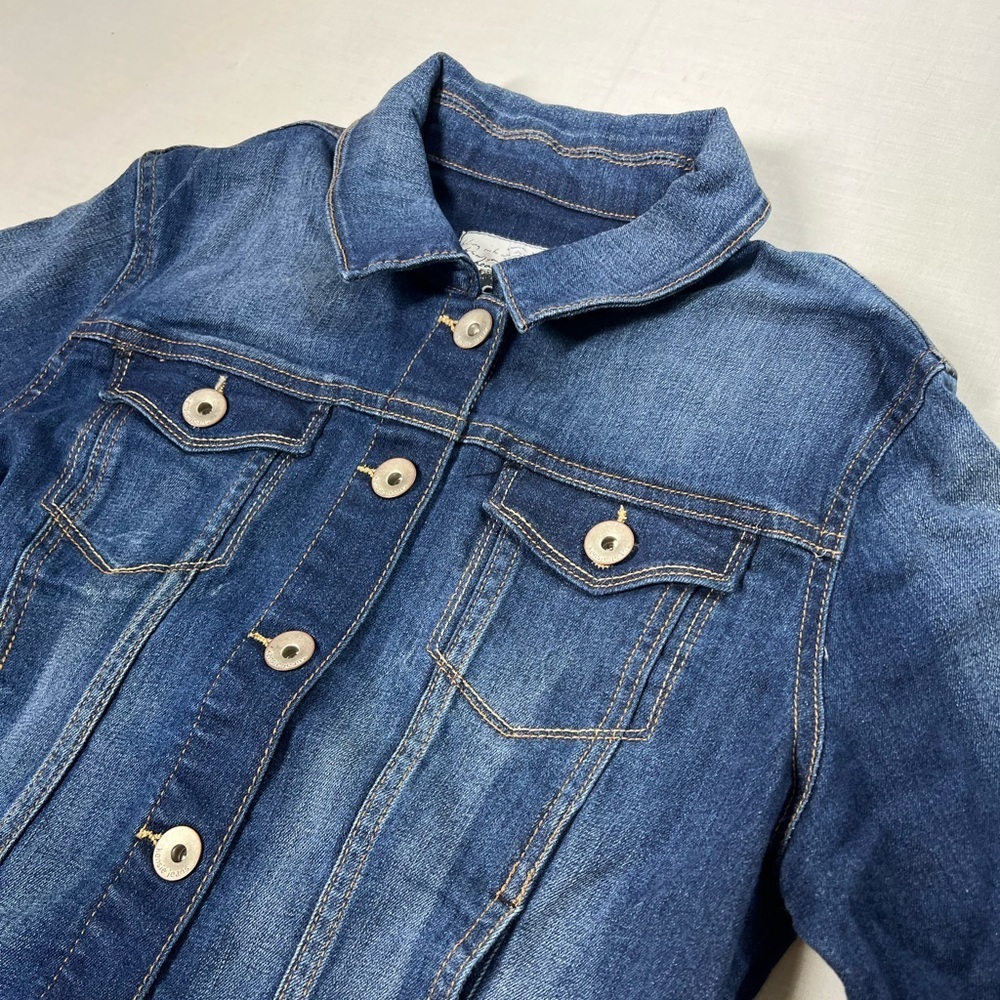 Kensie Jeans-Jean Jacket Size S Cropped Blue Denim Button Up. Dark Blue Wash - Picture 3 of 8